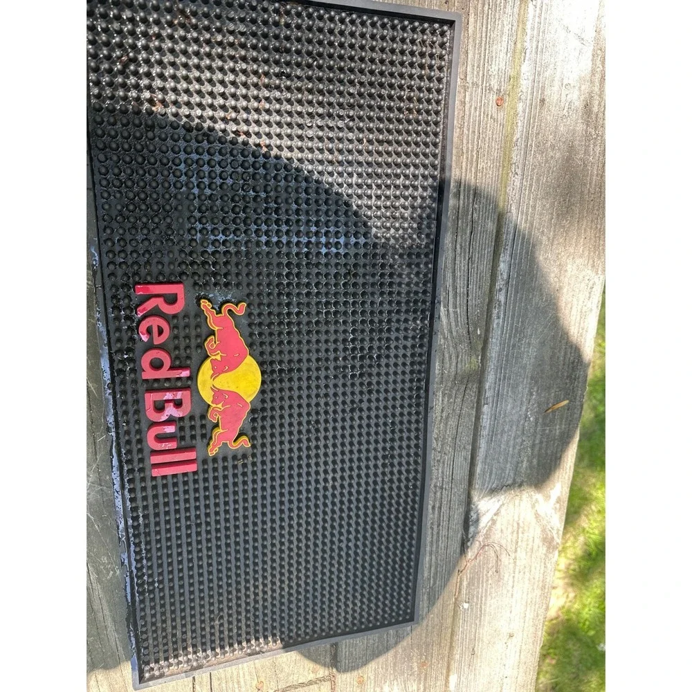 Red Bull Bar Mat Large Rubber Spill Mat Home Bar Man Cave Decor 23 x 11.5 Inch